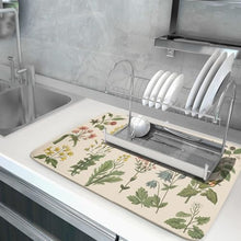 Load image into Gallery viewer, Flower Herbs Dish Drying Mat for Kitchen Counter Decor 18x24 Inch Absorbent Reversible Wild Plant Dish Mat Microfiber Drying Pad Sage Leaves Dish Drainer Rack Mats for Coffee Bar…