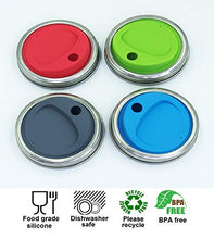 Load image into Gallery viewer, THINKCHANCES Reusable Food Grade and BPA Free Silicone Round Sip Coffee Juice Drinking Straw Lid Set with Stainless Steel Rings for Mason, Ball, Canning Jars, Pack of 4 Sets (Wide Mouth,Round Hole)