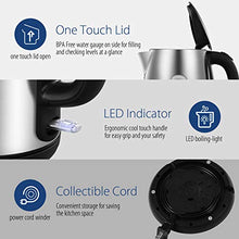 Load image into Gallery viewer, COMFEE' Stainless Steel Cordless Electric Kettle. 1500W Fast Boil with LED Light, Auto Shut-Off and Boil-Dry Protection. 1.7 Liter