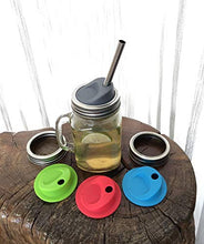Load image into Gallery viewer, THINKCHANCES Reusable Food Grade and BPA Free Silicone Round Sip Coffee Juice Drinking Straw Lid Set with Stainless Steel Rings for Mason, Ball, Canning Jars, Pack of 4 Sets (Wide Mouth,Round Hole)