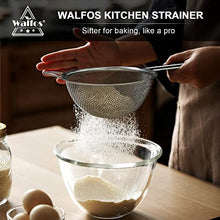 Load image into Gallery viewer, Walfos Fine Mesh Strainers Set, Premium Stainless Steel Colanders and Sifters, with Reinforced Frame Sturdy Handle, Perfect for Sift, Strain, Drain Rinse Vegetables, Pastas Tea - 3 Sizes
