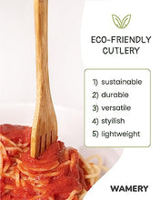 Load image into Gallery viewer, Bamboo Cutlery Set 18-Pieces Bamboo Forks Spoons &amp; Knives - Reusable Bamboo Flatware for Picnic Party Travel or Hiking Bamboo Utensil Cutlery Set - Wooden Compostable Silverware with Travel Pouch Bag
