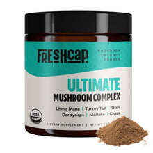 Load image into Gallery viewer, FreshCap Ultimate Mushroom Complex Powder - Lions Mane, Reishi, Cordyceps, Chaga, Turkey Tail, Maitake Supplements - For Immunity, Energy, Memory &amp; Focus - Add to Coffee/Tea/Smoothies (60 Servings)
