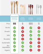 Load image into Gallery viewer, Bamboo Cutlery Set 18-Pieces Bamboo Forks Spoons &amp; Knives - Reusable Bamboo Flatware for Picnic Party Travel or Hiking Bamboo Utensil Cutlery Set - Wooden Compostable Silverware with Travel Pouch Bag
