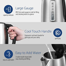 Load image into Gallery viewer, COMFEE' Stainless Steel Cordless Electric Kettle. 1500W Fast Boil with LED Light, Auto Shut-Off and Boil-Dry Protection. 1.7 Liter
