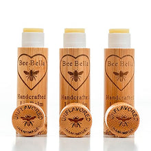 Load image into Gallery viewer, Bee Bella Lip Balm Unflavored (3 Pack) - With Beeswax, Coconut Oil, Jojoba Oil, Vitamin E Oil, Argan Oil and More for Soft and Smooth Lips - Long-Lasting Moisture - Handmade in the USA, A thoughtful back-to-school or teacher appreciation gift.
