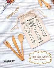 Load image into Gallery viewer, Bamboo Cutlery Set 18-Pieces Bamboo Forks Spoons &amp; Knives - Reusable Bamboo Flatware for Picnic Party Travel or Hiking Bamboo Utensil Cutlery Set - Wooden Compostable Silverware with Travel Pouch Bag
