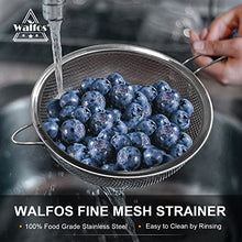 Load image into Gallery viewer, Walfos Fine Mesh Strainers Set, Premium Stainless Steel Colanders and Sifters, with Reinforced Frame Sturdy Handle, Perfect for Sift, Strain, Drain Rinse Vegetables, Pastas Tea - 3 Sizes
